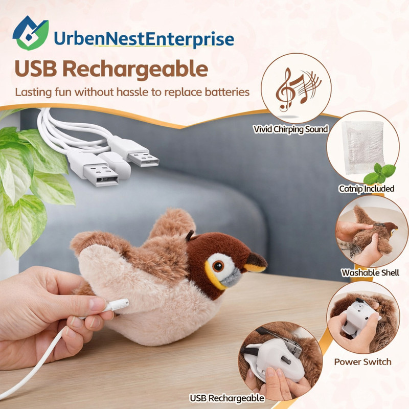 UrbenNest UrbenNest Dancing Sparrow Fiber Plush Toy For Dog & Cat