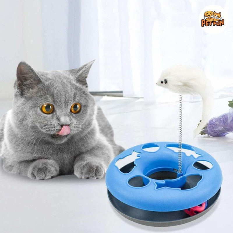Petsoft Interactive Cat Toy with Rolling Ball & Spring Mouse Plastic Fetch Toy For Dog & Cat