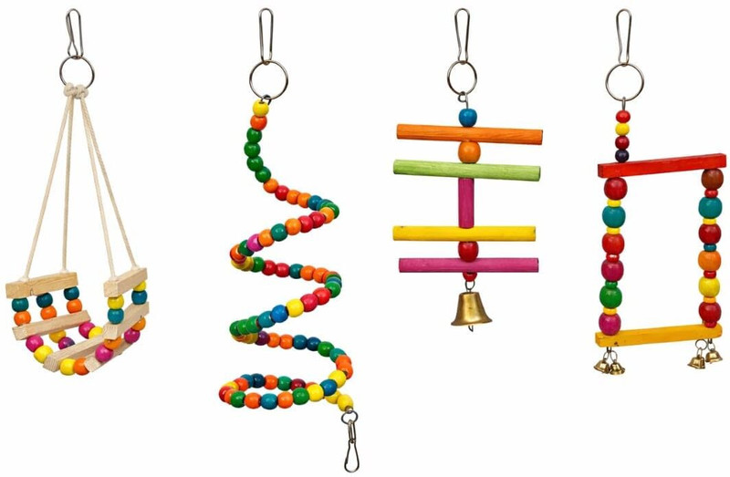 Bharat Retail Toys Combo of 4 Pcs Include Colorful Wooden Swing, Bird Ladder, etc Wooden Training Aid For Bird