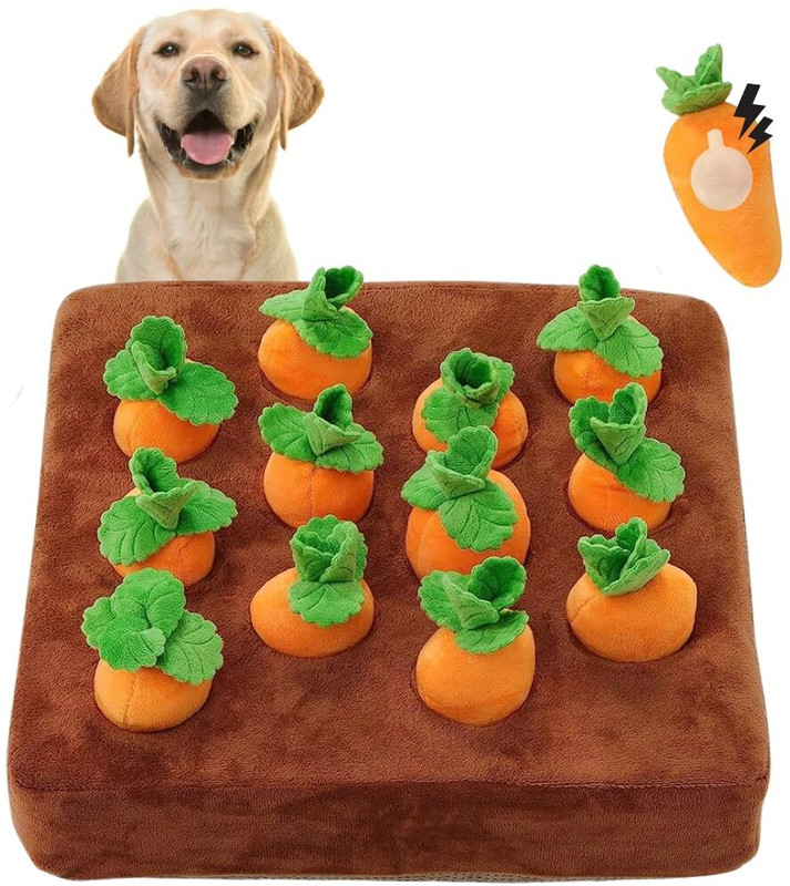PETMAX Stuffed Carrot Plush Feeding Snuffle Mat, Polyester Chew Toy For Dog