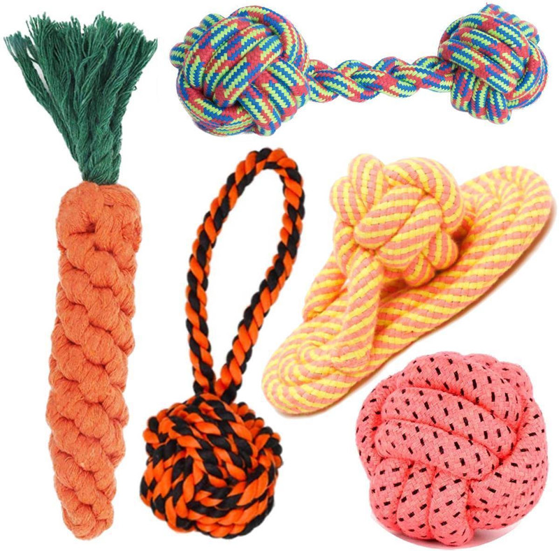 PETZLUV YOUHAVEDEAL 5 In 1 Pet Dog Toys For Puppy Chew Rope Cotton Tug Toys Cotton Ball, Chew Toy, Rubber Toy, Training Aid For Dog & Cat