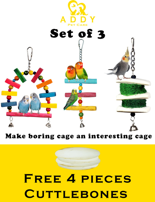 Addy ADDY BIRD TOY | Set of 3 | Cuttlebone | Bird Treat | Foraging | Wooden Perch, Ball, Bone, Chew Toy, Stick, Training Aid For Bird