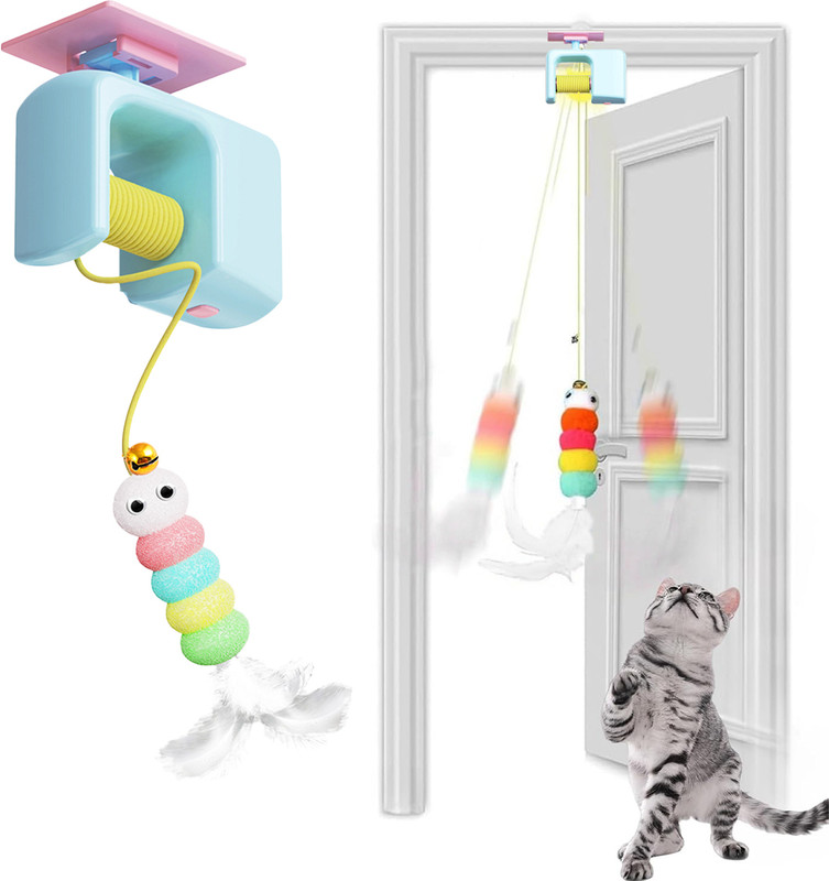 Qpets USB Electric Jumping Cat Toy with Feather Teaser and Elastic Rope Plastic Fetch Toy For Cat