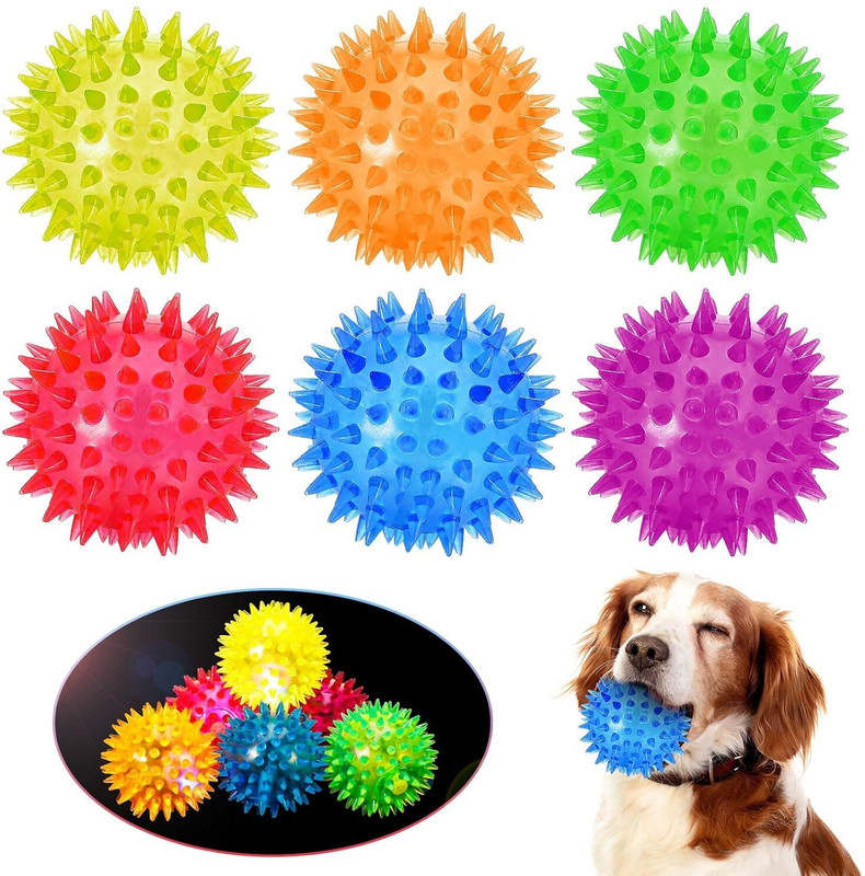 SKP 2 Pcs Light Up Spiky Ball Dog Toy, Dog Chew Toys Rubber Ball, Rubber Toy, Chew Toy For Dog & Cat