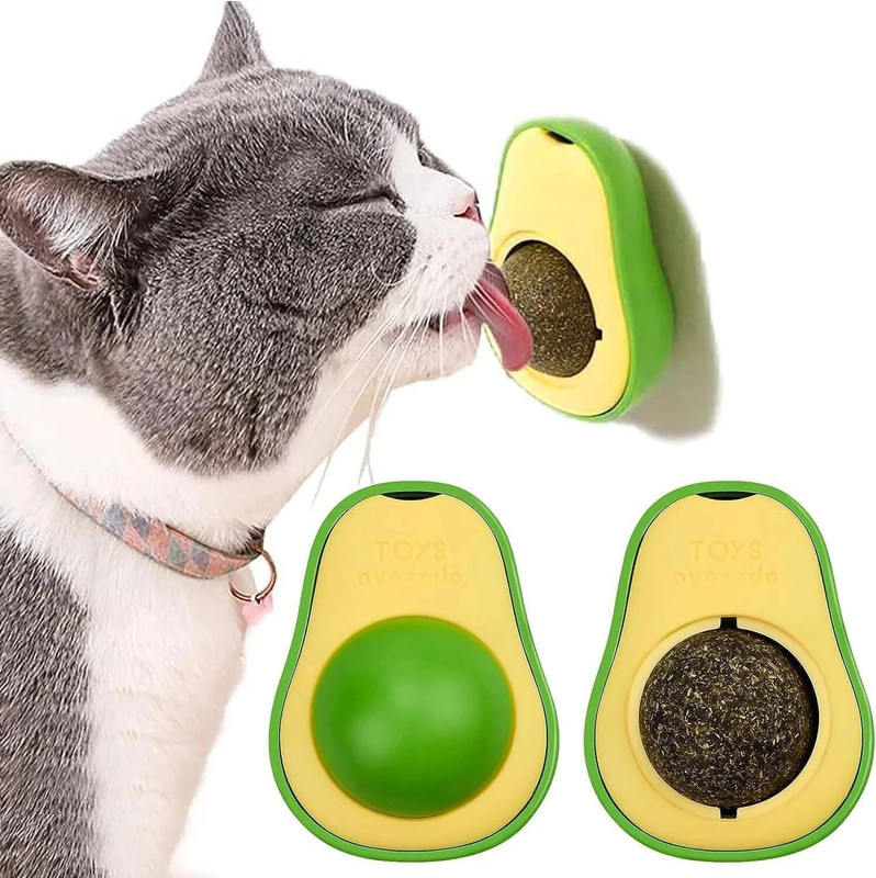 Petsoft Avocado Catnip Mint Treats Wall Balls Lick Treat, Natural Teeth Cleaning Toy PP (Polypropylene) Treat Dispensing Toy For Cat