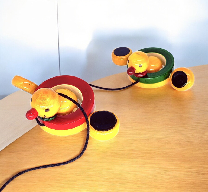 Krafts & Kreations Channapatna wooden toy peddling duck medium 15 cm Wooden Fetch Toy For Bird