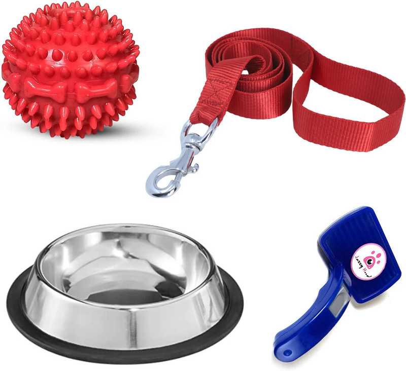 jazzyhood Ultimate 4-in-1 Kit for dogs | All-in-One Must-Have Pack for Pet Parents Rubber, Stainless Steel, Nylon Ball, Tug Toy, Training Aid For Dog & Cat