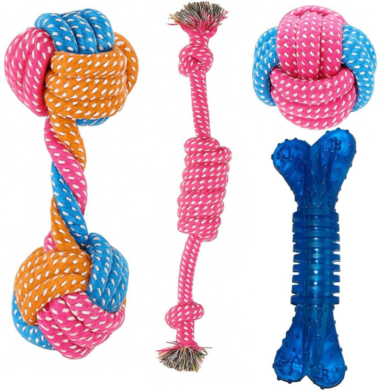 PETZLUV YOUHAVEDEAL 4 In 1 Rope Dog Toys Set – Chew Bone & Knots for Aggressive Chewers Cotton Ball, Bone, Fetch Toy, Tug Toy, Training Aid, Tough Toy, Chew Toy For Dog