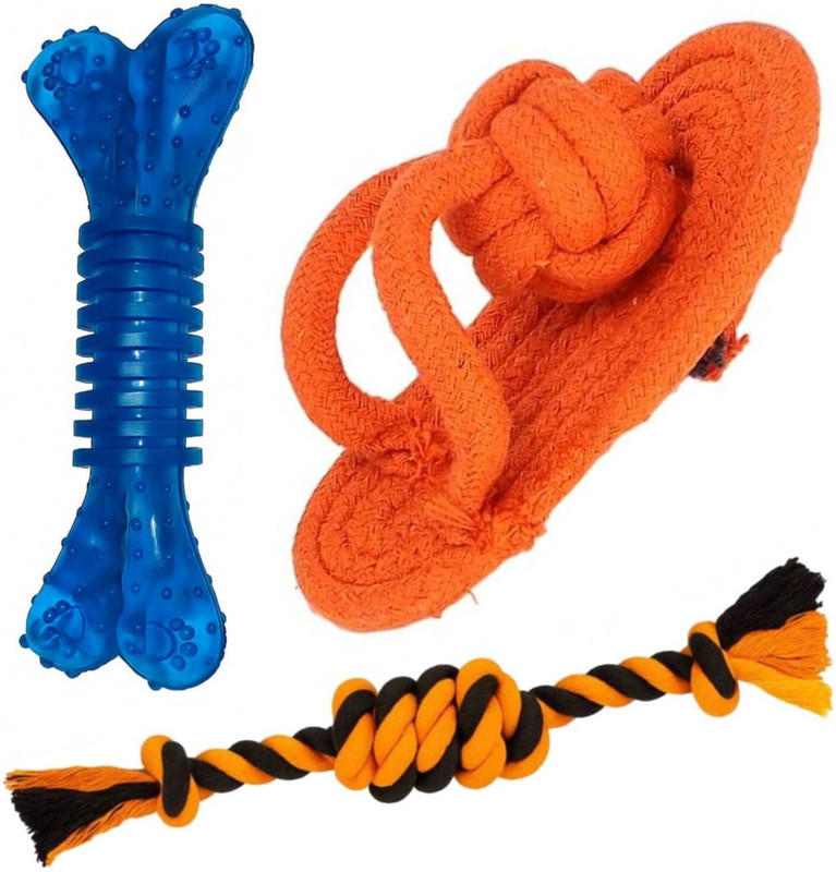 PETZLUV YOUHAVEDEAL 5-in-1 Dog Chew Rope Toys, Rubber Bone & Ball for Dogs & Puppies Toy Rubber Ball, Bone, Fetch Toy, Rubber Toy, Training Aid, Chew Toy For Dog & Cat