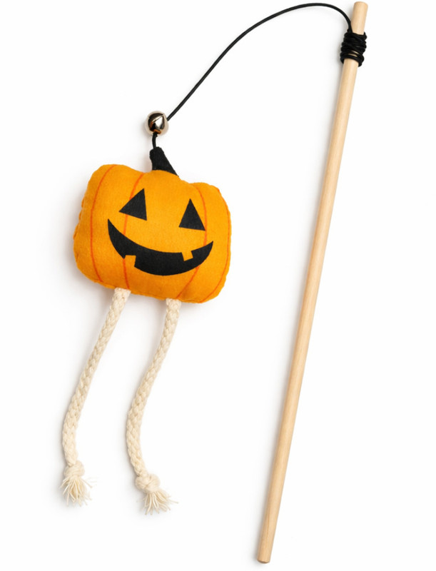 Petfun Interactive Cat Toy Wooden Stick with Pumpkin Plush Teaser & Bell Wooden, Jute Chew Toy For Dog & Cat