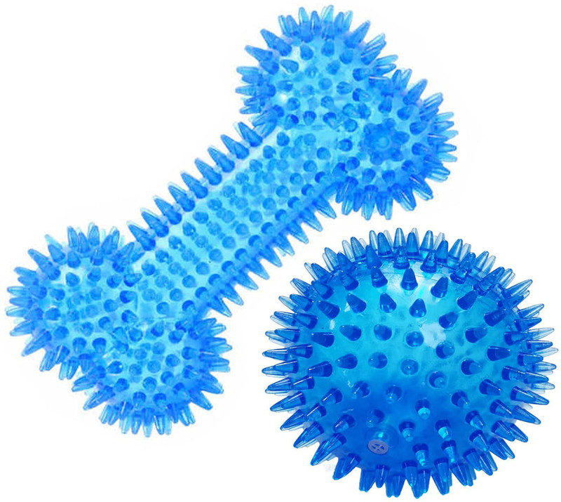 Puppy hugs Durable Squeaky Chew Bone with Ball Toy-Non-Toxic Rubber Small Puppy Toy-Blue. Rubber Chew Toy, Fetch Toy, Rubber Toy, Squeaky Toy, Ball, Bone For Dog