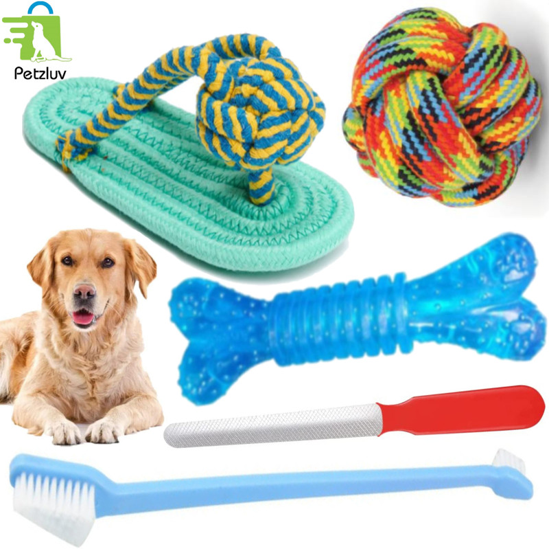decorvaiz Puppies Combo Kit for Small and Medium Dog-6in1 Chew Toys for Puppy Cotton Squeaky Toy, Bone, Ball, Rubber Toy, Tug Toy, Chew Toy For Dog & Cat