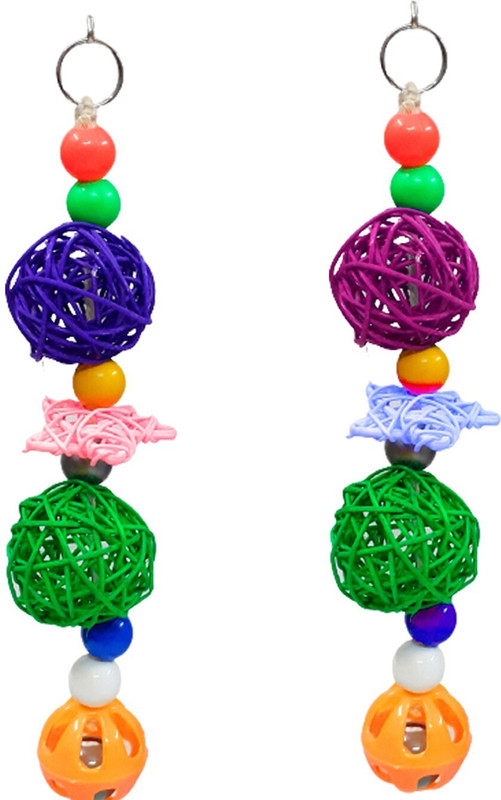 Jainsons Pet Products Bird Toys Parrot Swing Toy with Colorful Bell and Pet Bird Cage Hammock Hanging Chew Toys for Small Parakeets Cockatiels, Conures, Macaws, Lovebirds, Finches 2pcs Wooden, Cotton Chew Toy, Perch For Bird