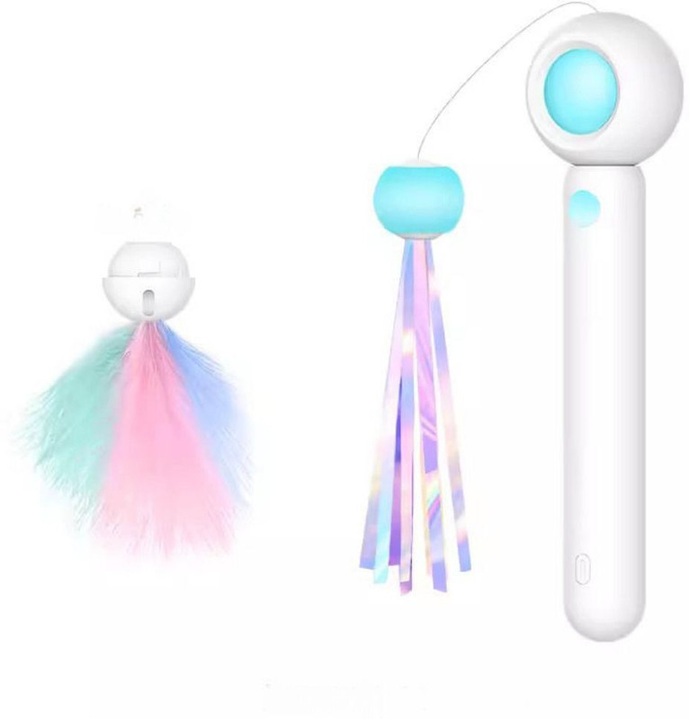 Petsoft Cat Retractable Wand Teaser Stick with Feather Refills ,Laser Pointer Plastic, Rubber Stick For Dog & Cat