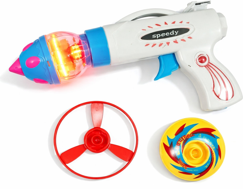 Shafa toys Kids Flying Spinner Gun Toy with LED Light Musical Rotating Disc for Children Plastic Stick For Scorpion