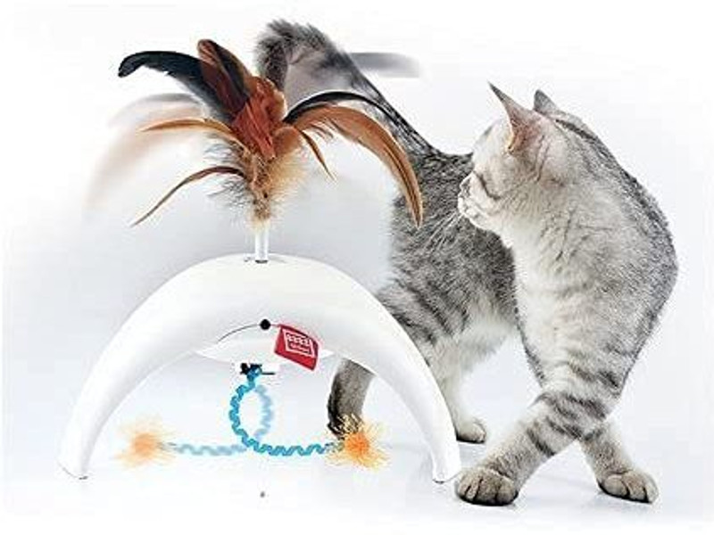 PSK PET MART Feather Spinner Cat Toy with Natural Feather Caps and 3 Motion Sensors Plastic, Fiber, Silk Tough Toy For Cat