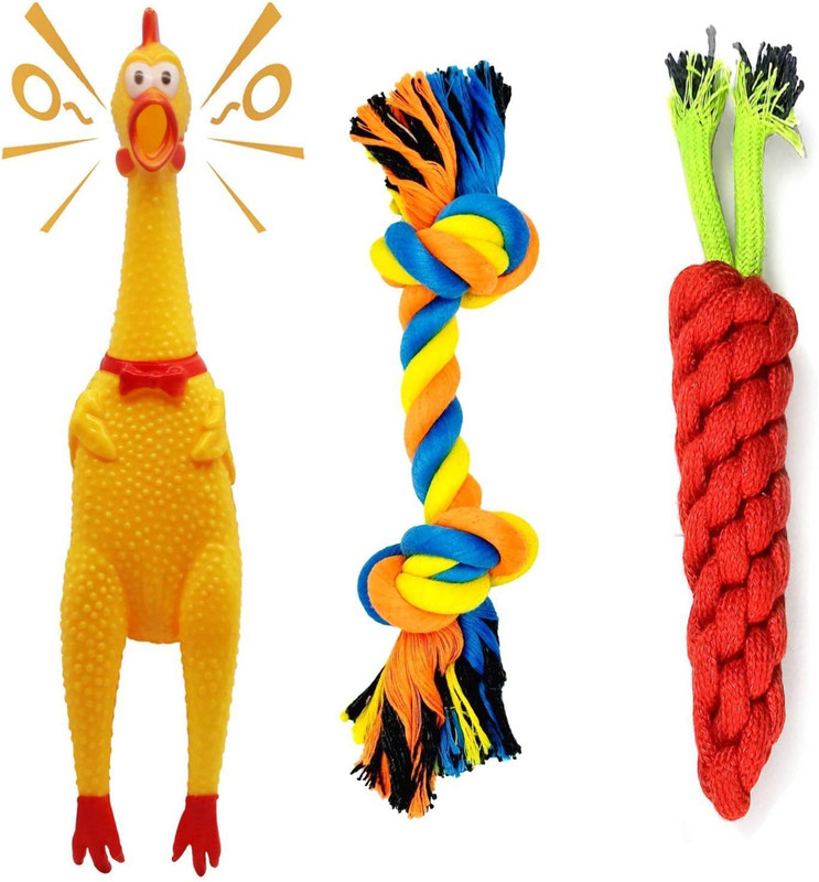 PETZLUV YOUHAVEDEAL Interactive Dog Toy Combo –Squeaky Chicken & Rope Toy for Medium Dog Rubber Squeaky Toy, Tug Toy, Fetch Toy, Chew Toy For Dog