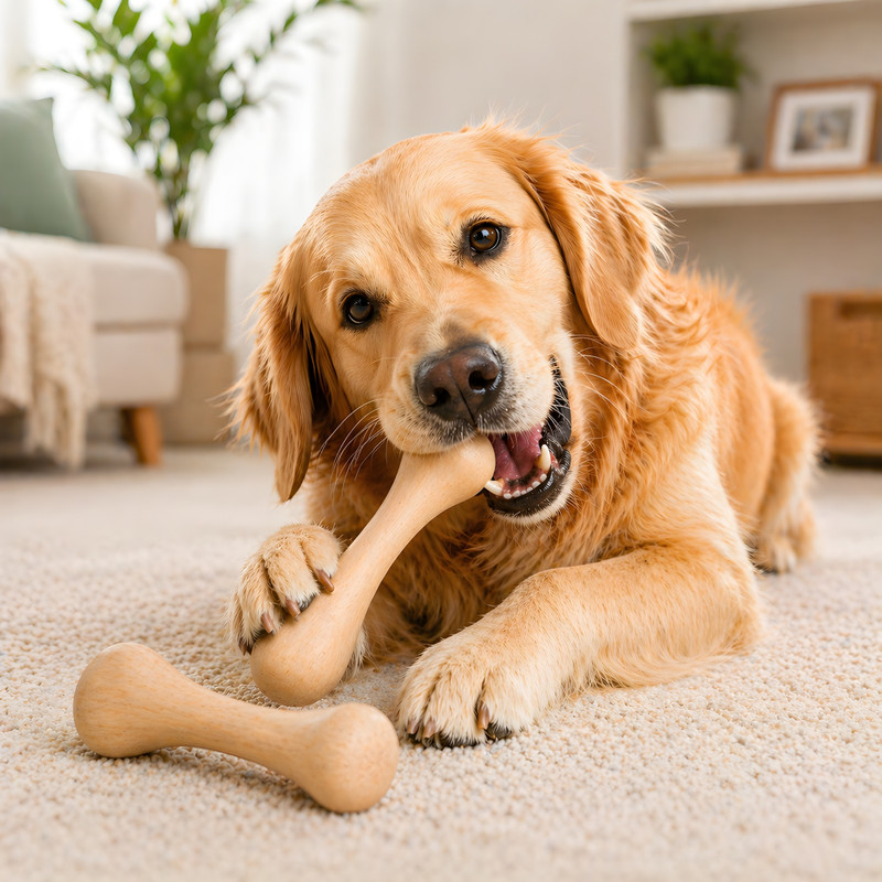 SOFTER Wooden Bone Shape Chew Teether | Durable Handmade Dog Toy | Safe Chemical-Free Wooden Chew Toy For Dog