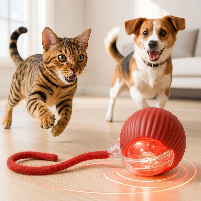 Petsoft Interactive Cat Toy Ball - Cat Toys For Indoor Cats Smart Silicone, Plastic Ball, Chew Toy, Fetch Toy For Dog & Cat