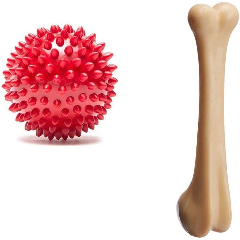 chullbull pet products Toy Combo (Spike Ball+Nylon Bone Large Size) Nylon, Rubber Ball, Bone For Dog