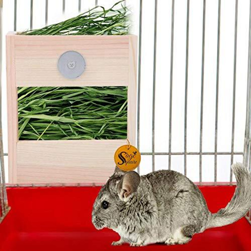 Sage Square Natural Wooden Cage Attach Hay Rack, Grass Feeder, Holder for Rabbit, Guinea Pig Wooden Perch, Training Aid, Stick For Hamster