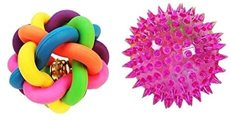 W9 Pet Products Large Woven Rainbow Ball and Small Led Squeaky Lighting Ball for Small Puppy Rubber Ball, Fetch Toy, Rubber Toy, Squeaky Toy For Dog & Cat