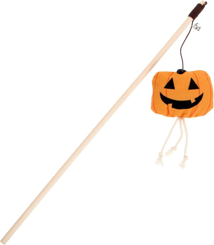 PetJoy Cat Teasing Toy Stick Halloween Pumpkin Interactive Wand Cat Toy(Color May Vary) Wooden Stick, Training Aid For Cat