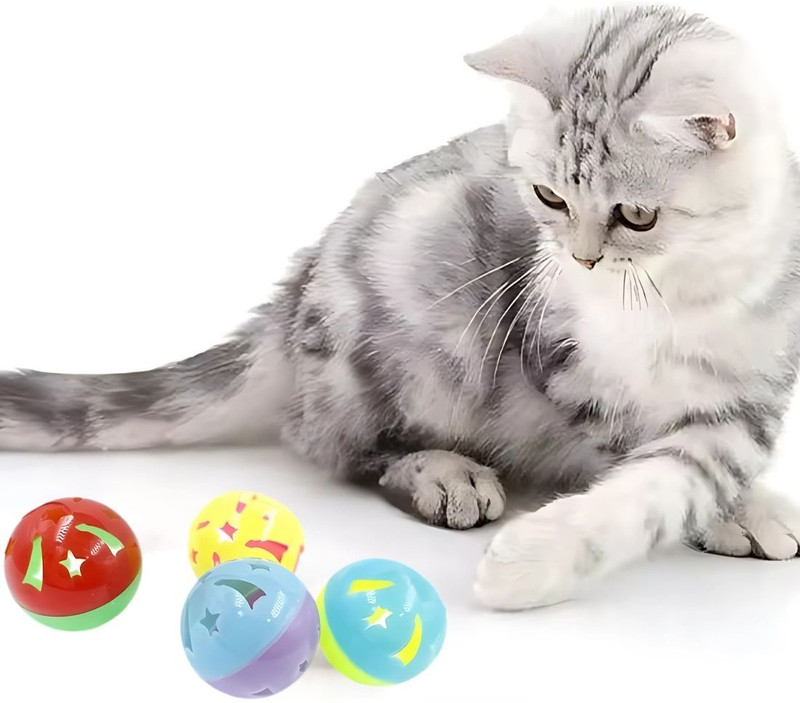 Petfun Colorful Rolling Toys for Cats – Interactive Play with Sound – Pack of 4 Plastic Training Aid, Training Aid, Squeaky Toy For Cat