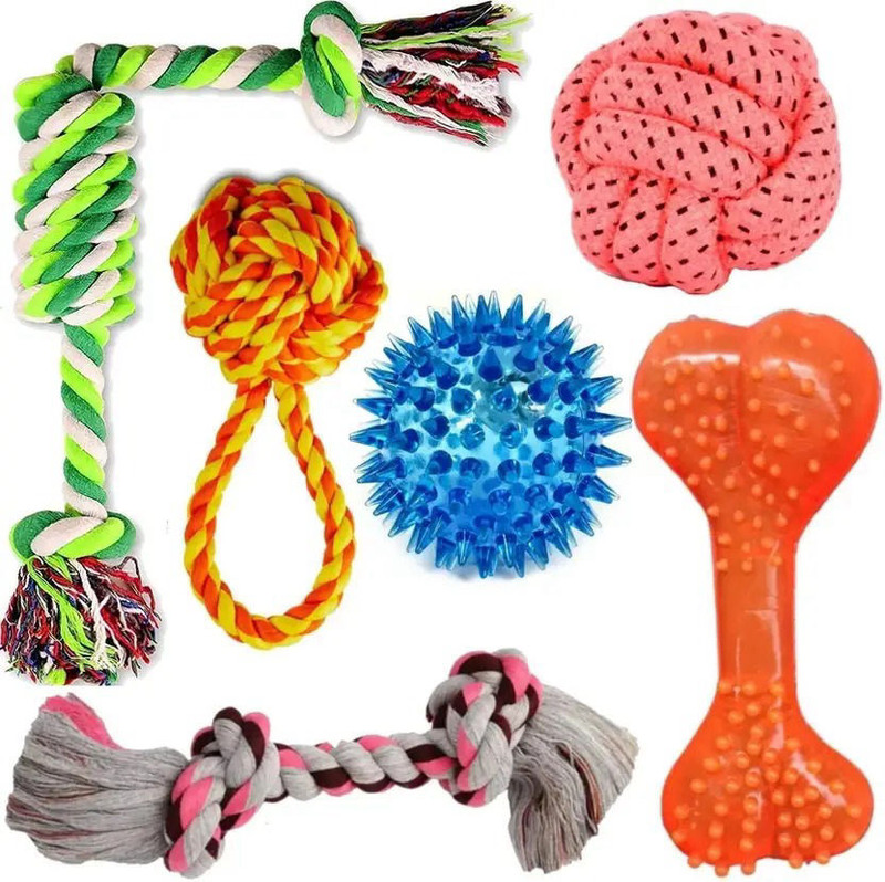 decorvaiz Toys for Puppies & Small Dogs Toys | Rope Ball Toy | Cotton, Rubber Ball, Bone, Chew Toy, Rubber Toy, Squeaky Toy, Training Aid, Tug Toy For Dog