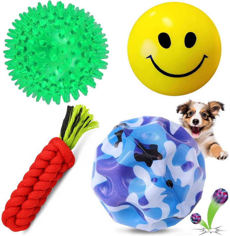PETZLUV YOUHAVEDEAL Dog Toy Combo – Spike Ball, Bouncing Ball, Chew Rope & Smiley Ball Rubber Ball, Squeaky Toy, Chew Toy, Fetch Toy, Training Aid For Dog