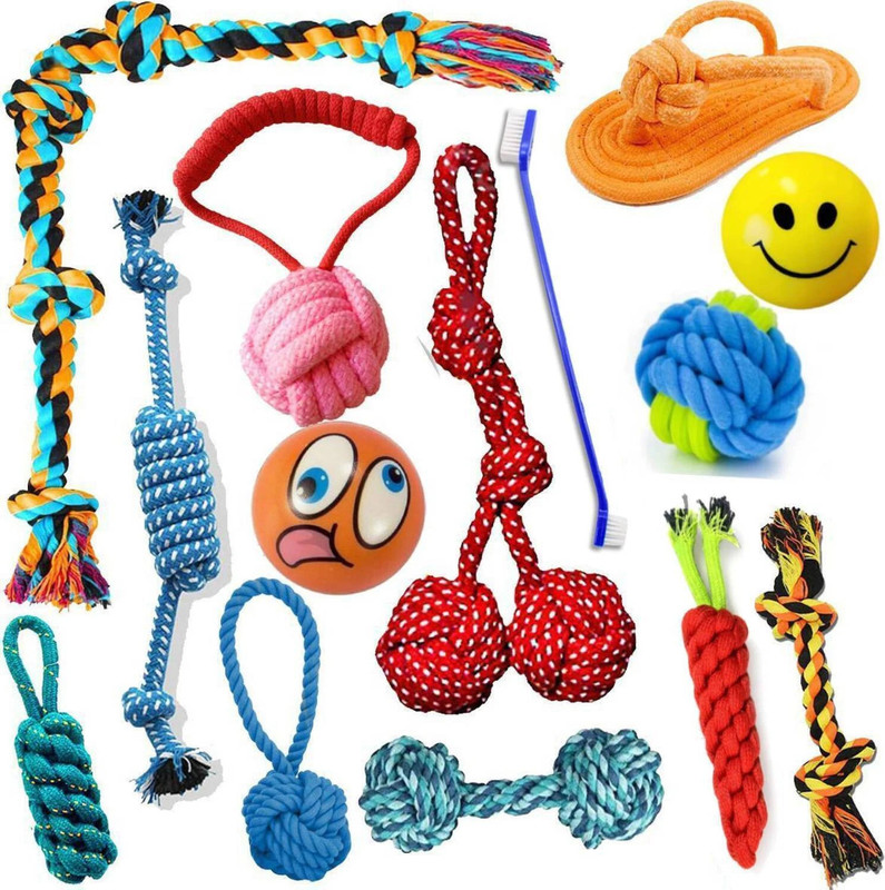 YOUHAVEDEAL Toys for Puppies Small Medium Breed Chewers, 7 Pack Rope Chew Toys for Teething Cotton Ball, Squeaky Toy, Fetch Toy, Training Aid, Tug Toy, Chew Toy For Dog