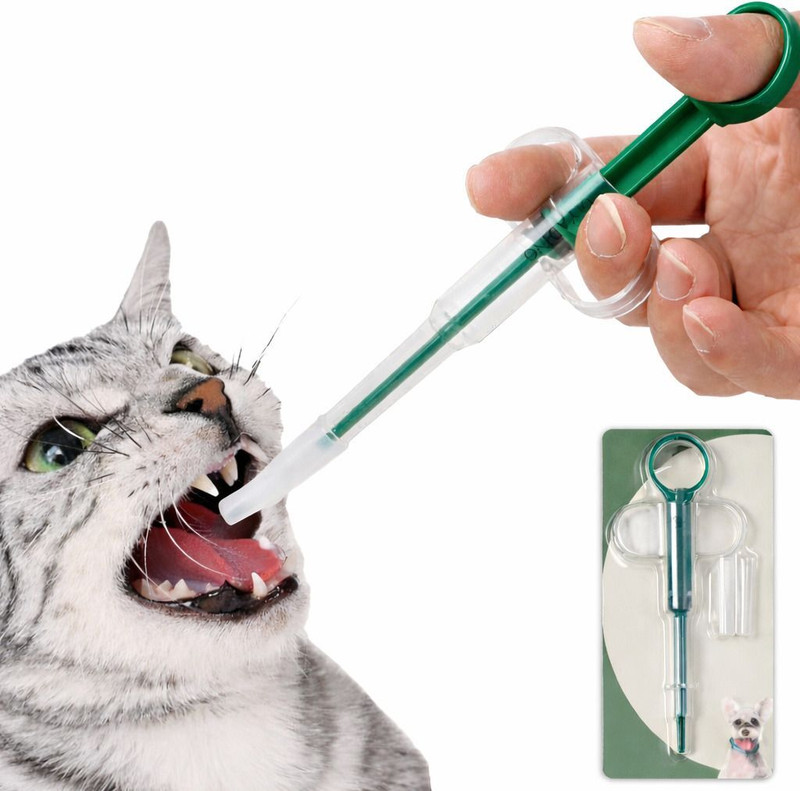 PETSNPLAY CAT and Dog medicine feeder syringe with 2 silicone head for dry and liquid meds Plated Treat Dispensing Toy For Dog & Cat