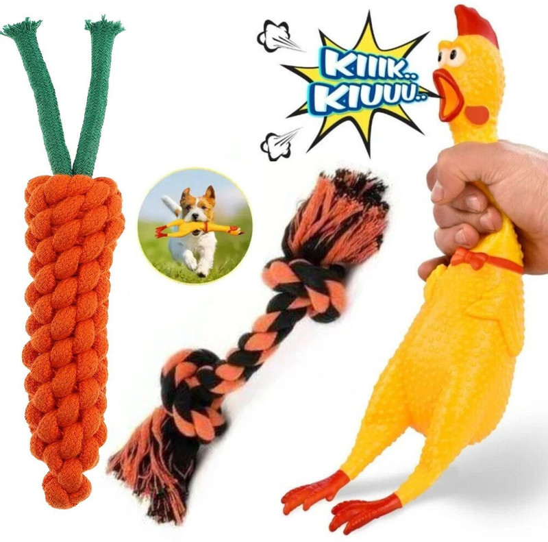 vrindavaniprimrose Colorful Rope Chew Toys for Dogs | Squeaky & Tug Play Set for Puppies Rubber Chew Toy, Fetch Toy, Rubber Toy, Squeaky Toy, Training Aid, Tug Toy For Dog & Cat