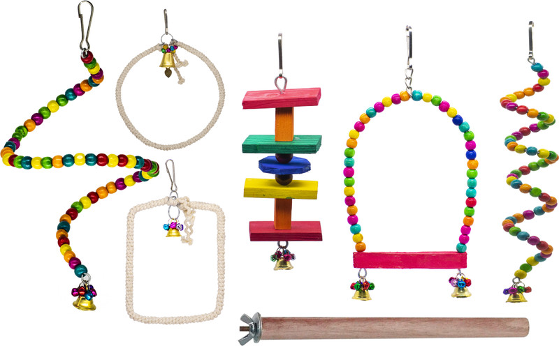 GREENBIRDS TOYS Combo Of 6 Bird Toys Includes Ladder Grass Swings Perchs Toy For Your Bird Wooden Chew Toy, Training Aid, Perch For Bird