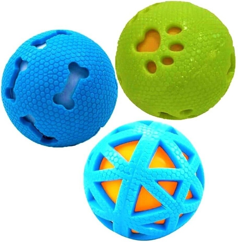 Pet Needs Combo of 3 Squeaky Interactive Fetch Ball Toy for Puppy Rubber Ball, Rubber Toy, Squeaky Toy, Chew Toy, Fetch Toy For Dog