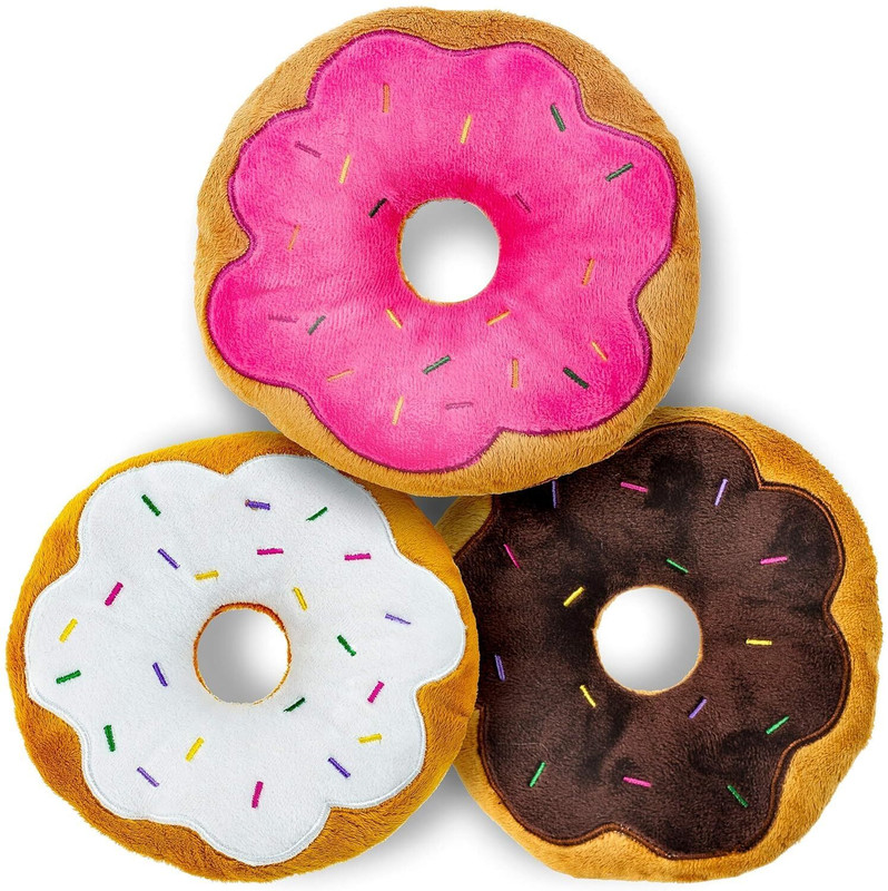 Jouets By Eduspark 3 Assorted Donuts Dog Toy Puppy Chew Squeak Soft Toys for Pets Chewable Pet Toy Fiber Soft Toy, Plush Toy, Chew Toy For Dog