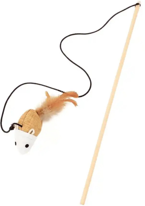 Petfun Interactive Jute Mouse Wand Toy Jute, Wooden Stick For Dog & Cat