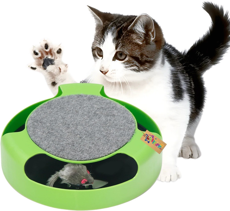 Western Era Turnable Mouse Box Toy for Cats, Rotating Mouse & Claw Scratcher Fun, No-Battery Plastic Training Aid For Cat