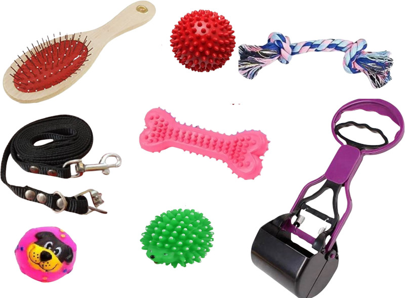 Rainbow Pets Rainbow Pets Puppy Essentials Combo - 8-in-1 Starter Kit Rubber Rubber Toy, Chew Toy, Squeaky Toy, Bone, Ball, Tug Toy For Dog