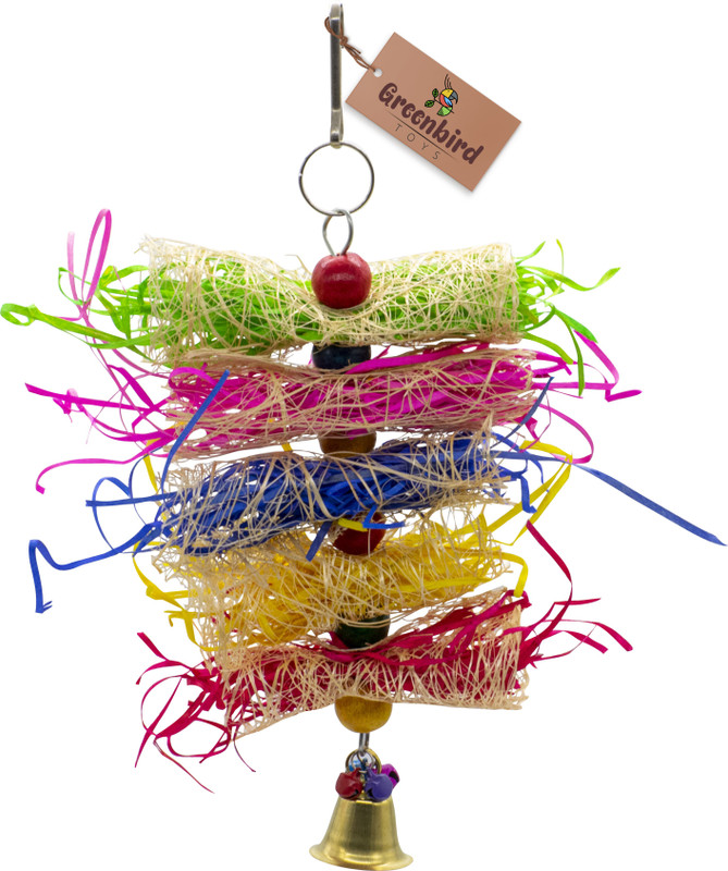 GREENBIRDS Crinkle Paper Foraging Paper Shredded Toy Wooden Chew Toy, Training Aid, Perch For Bird