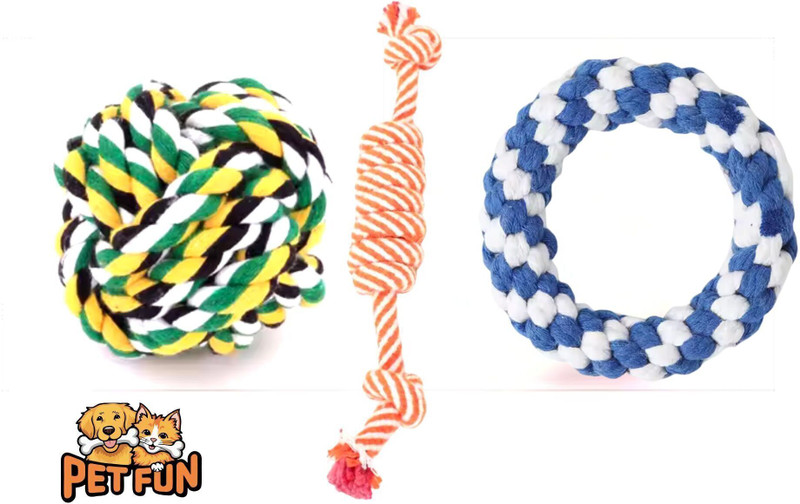 Petfun ROPE BALL,RING,TOFFIE TOYS Polyester, Cotton Chew Toy, Soft Toy, Training Aid, Ball For Dog & Cat