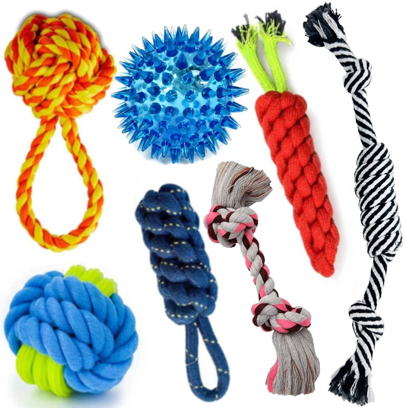 YOUHAVEDEAL Dog Chew Rope & Squeaky Toy Set - Durable Interactive Play Kit for Medium Dogs Cotton Ball, Chew Toy, Fetch Toy, Squeaky Toy For Dog & Cat