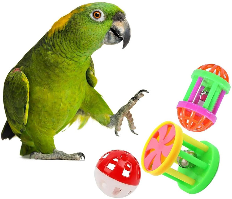DCM PET MART 3 Pcs Different Shape Balls Plastic Ringing Roller Toys Plastic Chew Toy For Bird