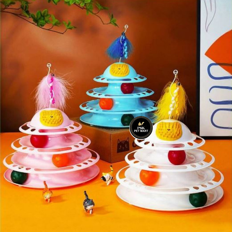 PSK PET MART Multi-Layer Cat Chase Toy 3-Tier Cat Ball Track Tower Plastic Training Aid For Dog & Cat