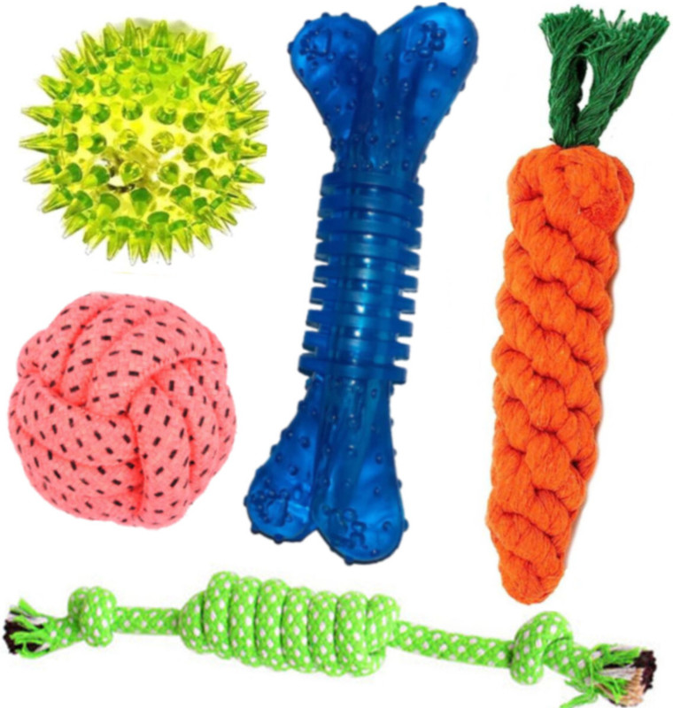 decorvaiz Puppies Combo Kit for Small and Medium Dog-6in1 Chew Toys for Puppy Cotton Squeaky Toy, Bone, Ball, Rubber Toy, Tug Toy, Chew Toy For Dog & Cat