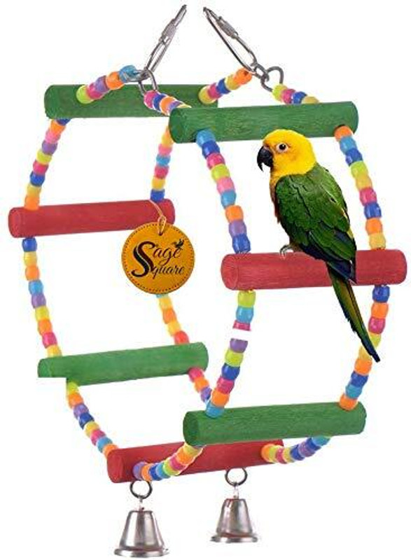 Sage Square Giant Wheel Playful Natural Wood Bead Swing Toy for Parrot, Budgies, Cockatiel Wooden Training Aid, Stick For Bird