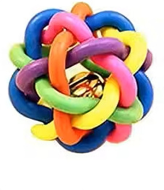WoofyPlanet Rubber Multi Colour Wire Knot Ball with Bell, SMALL DOGS & CATS ( PACK 1) Rubber Ball For Dog & Cat