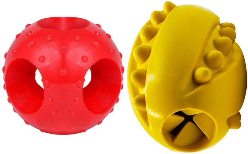 petos Dog Ball Combo, Rugby Ball & Hole Ball (Combo of 2) Rubber Chew Toy For Dog