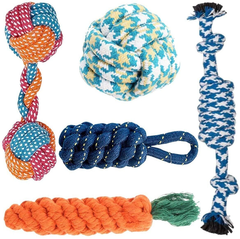 The Furr Company Chew Toy Pack for Dogs – Puppy Teething Toys, Rope & Ball Toys | Set of 5 Cotton Ball, Fetch Toy, Tug Toy, Chew Toy, Tough Toy For Dog & Cat