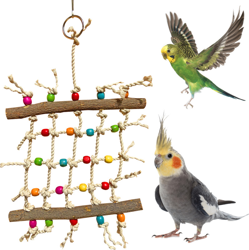 CONGO NATURAL PARROT TREAT 21X36cm Mini Natural Colorful Net Hanger for Wooden, Jute Chew Toy, Training Aid For Bird